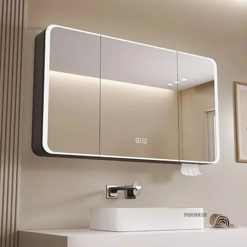 Aero-Alloy Minimalist Mirrored Cabinet with Internal Storage - main product view by LUMEVORO