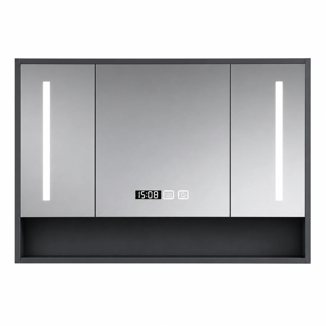 Timber Luxe Semi-Enclosed Mirror Cabinet with Towel Rail - white background product image by LUMEVORO