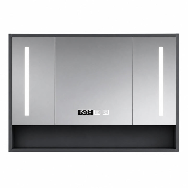 Timber Luxe Semi-Enclosed Mirror Cabinet with Towel Rail - white background product image by LUMEVORO