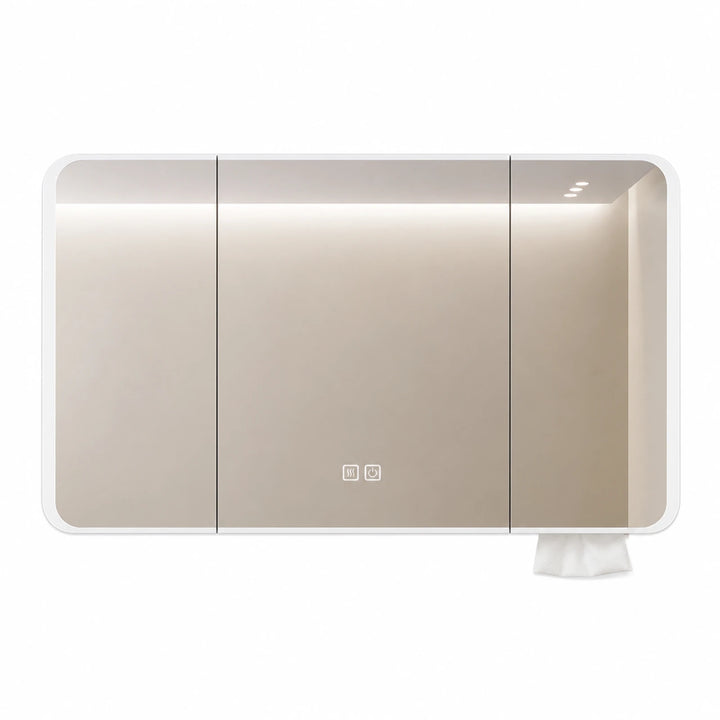 Aero-Alloy Minimalist Mirrored Cabinet with Internal Storage - white background product image by LUMEVORO