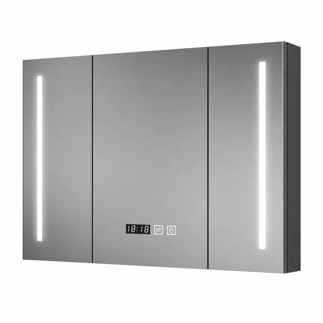 Timber Tech Fully-Enclosed Wood Mirrored Cabinet with Dual Vertical LED - white background product image by LUMEVORO