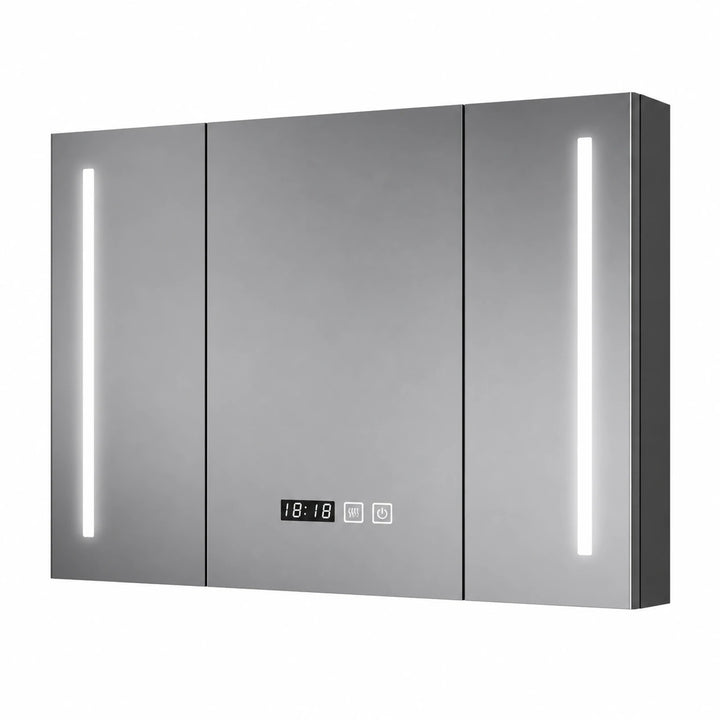 Timber Tech Fully-Enclosed Wood Mirrored Cabinet with Dual Vertical LED - white background product image by LUMEVORO