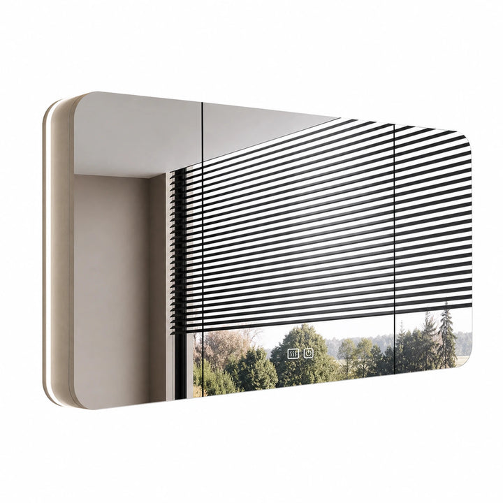 Clarity Capsule Frameless Mirrored Cabinet with Storage - white background product image by LUMEVORO