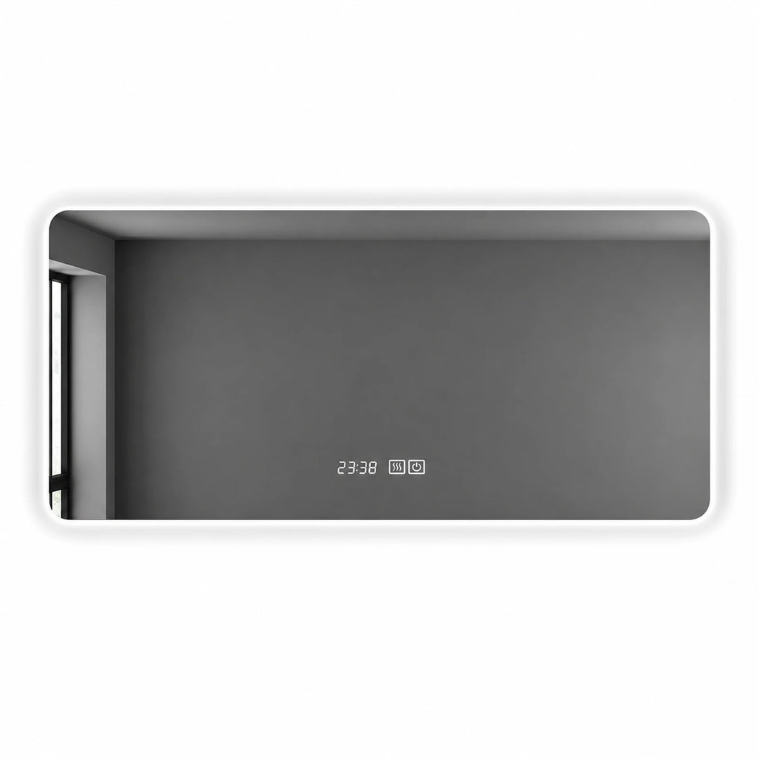 Horizon Panoramic Backlit Smart Mirror with Rounded Corners - white background product image by LUMEVORO