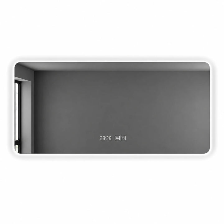 Horizon Panoramic Backlit Smart Mirror with Rounded Corners - white background product image by LUMEVORO