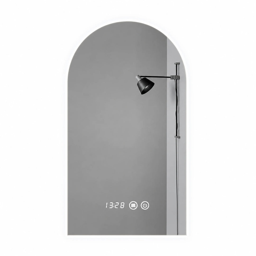 Pure Arch Frameless Polished Edge Wall Mirror - white background product image by LUMEVORO