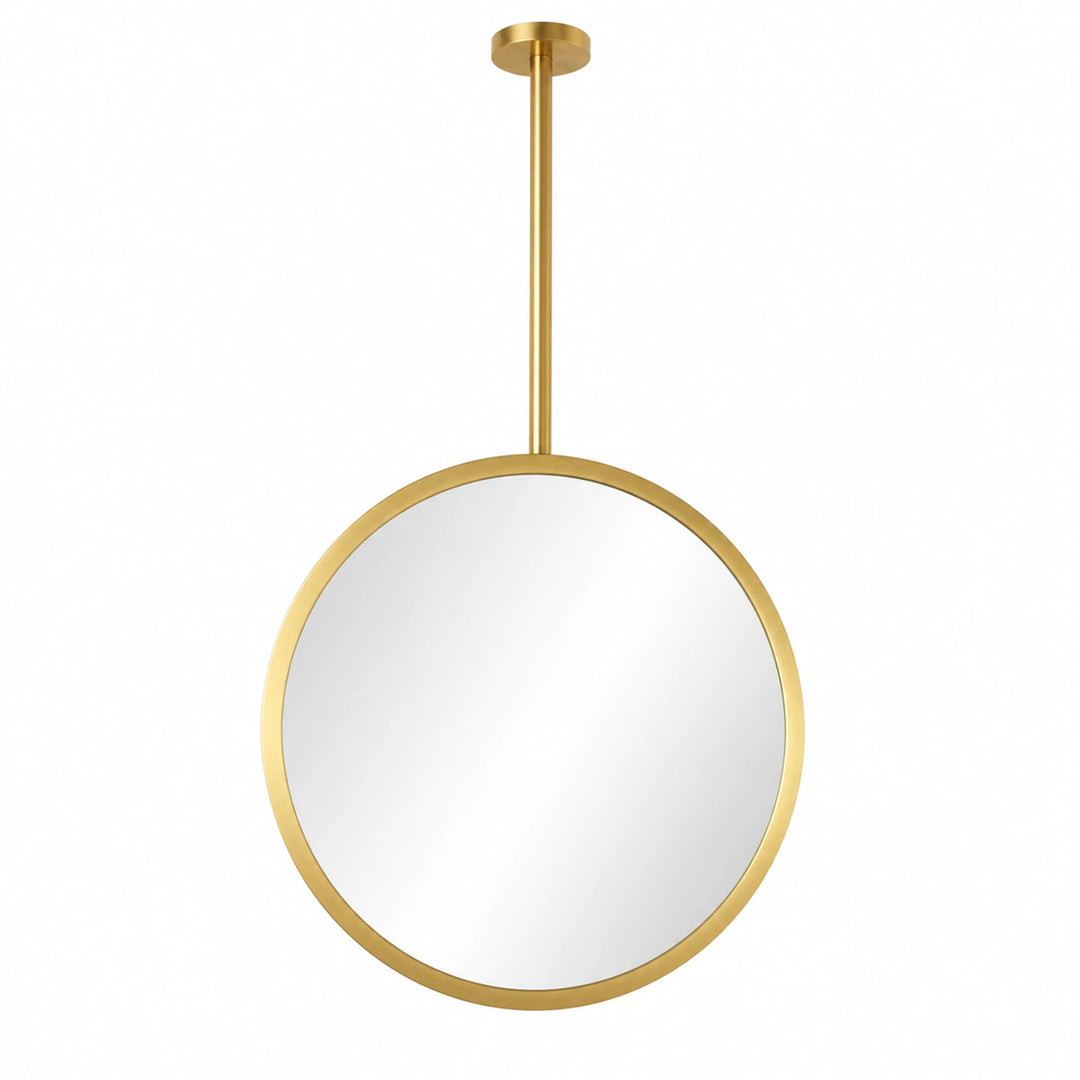 Halo Suspended Round Metal Hanging Mirror - white background product image by LUMEVORO