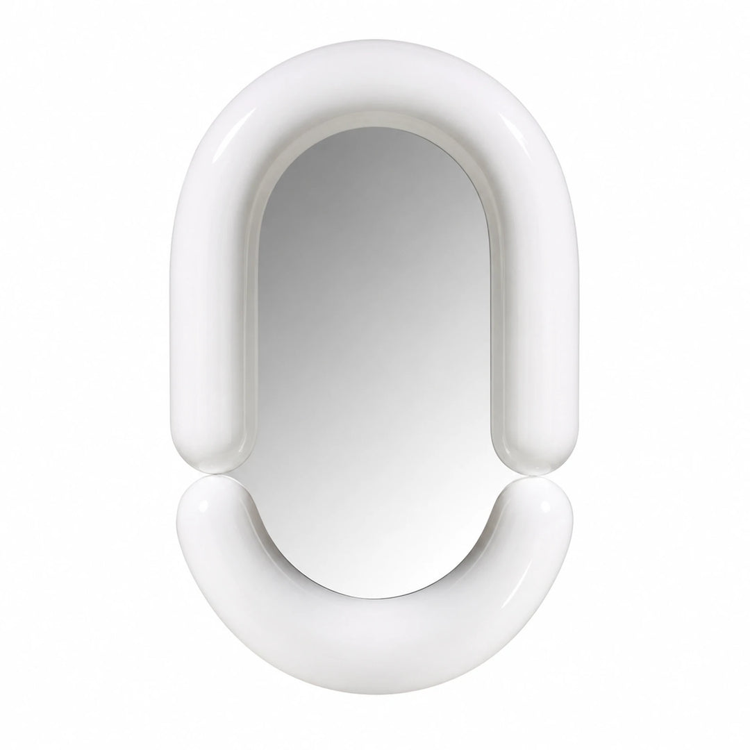 Milan Tubular Glossy White Avant-Garde Wall Mirror - white background product image by LUMEVORO