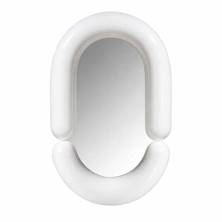 Milan Tubular Glossy White Avant-Garde Wall Mirror - white background product image by LUMEVORO