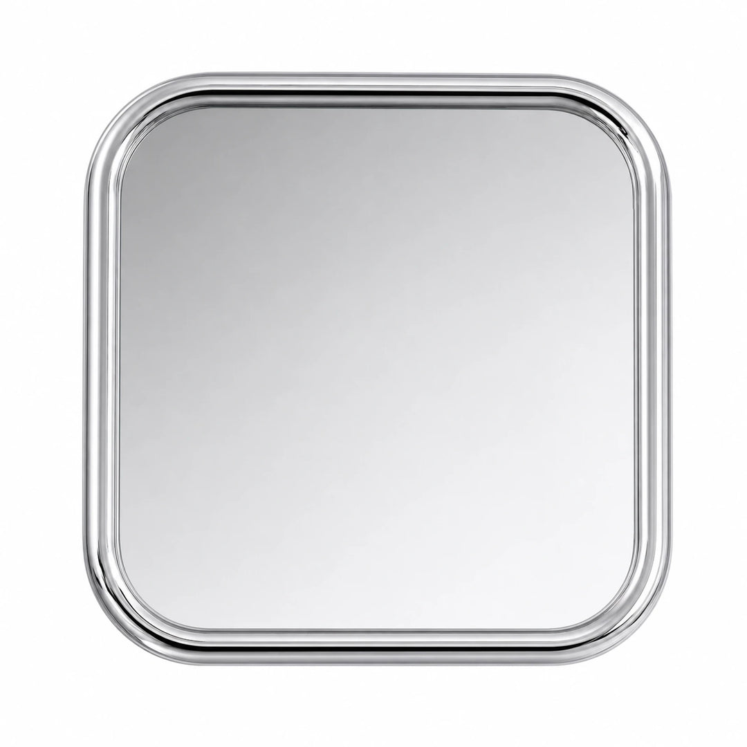 Chrome Liquid Square Rounded Retro Wall Mirror - white background product image by LUMEVORO