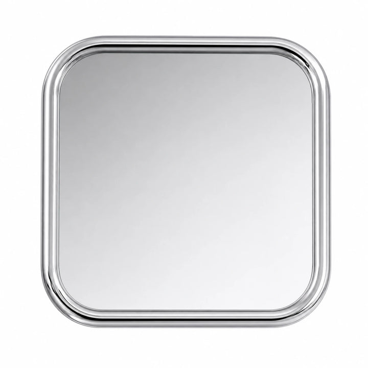 Chrome Liquid Square Rounded Retro Wall Mirror - white background product image by LUMEVORO