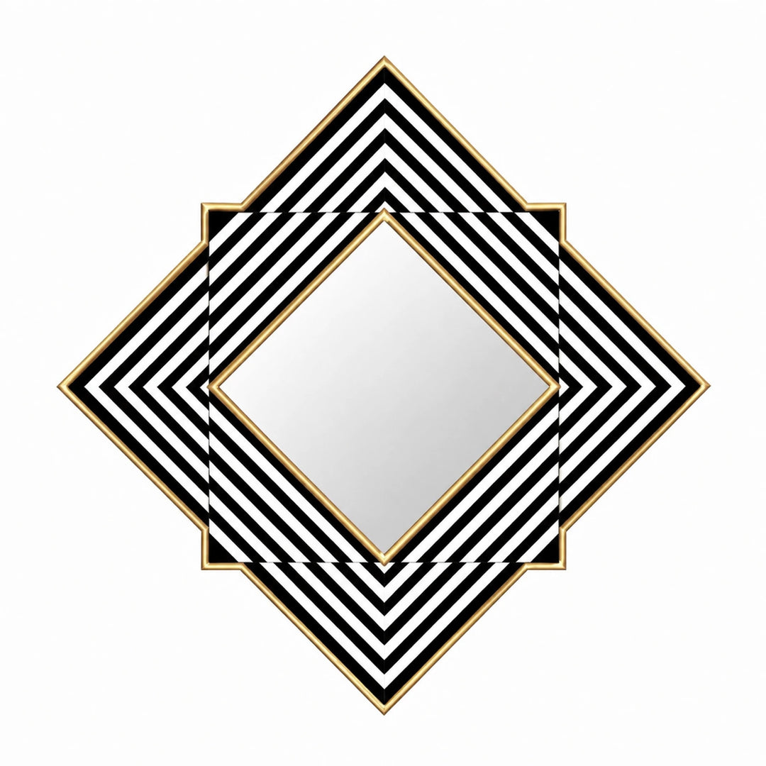Deco Diamond Black & White Geometric Wall Mirror - white background product image by LUMEVORO