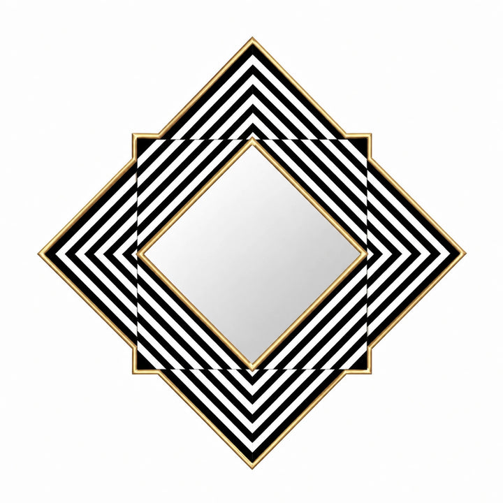 Deco Diamond Black &amp; White Geometric Wall Mirror - white background product image by LUMEVORO