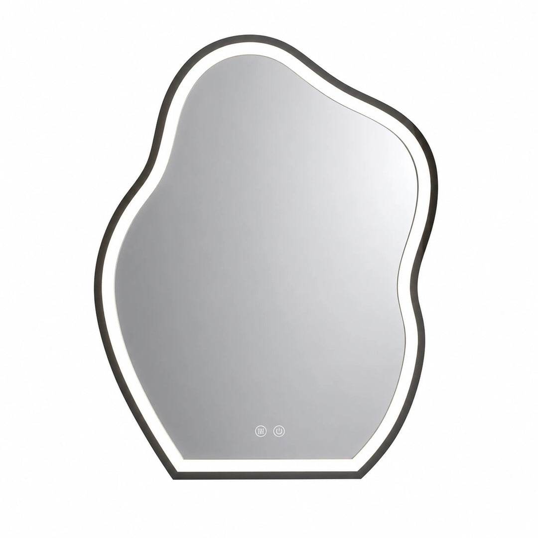 Pebble Irregular Backlit LED Smart Mirror - white background product image by LUMEVORO