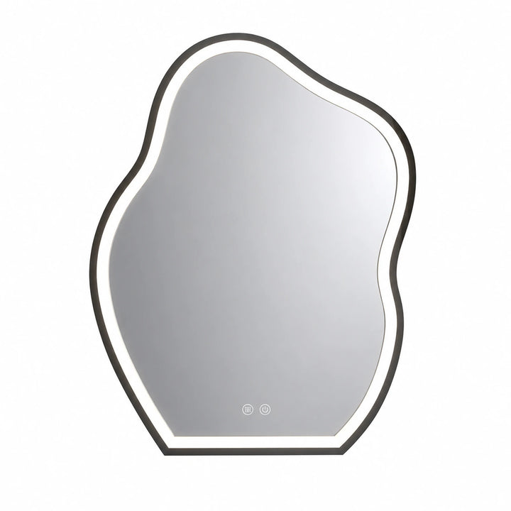 Pebble Irregular Backlit LED Smart Mirror - white background product image by LUMEVORO