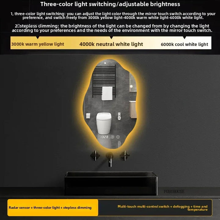 Aura Irregular LED Smart Bathroom Mirror with Defogger - product detail view 23 by LUMEVORO