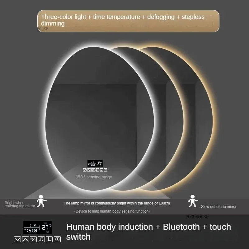 Essence Organic Pebble Backlit Frameless Smart Mirror - product detail view 10 by LUMEVORO