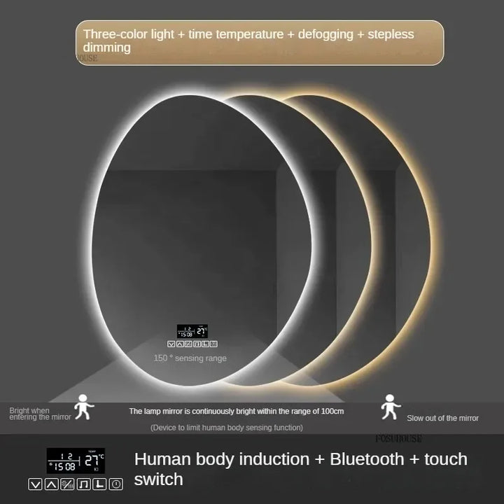 Essence Organic Pebble Backlit Frameless Smart Mirror - product detail view 10 by LUMEVORO