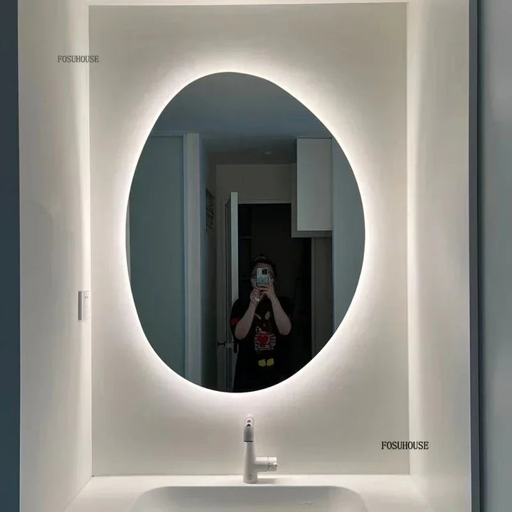 Essence Organic Pebble Backlit Frameless Smart Mirror - product detail view 5 by LUMEVORO