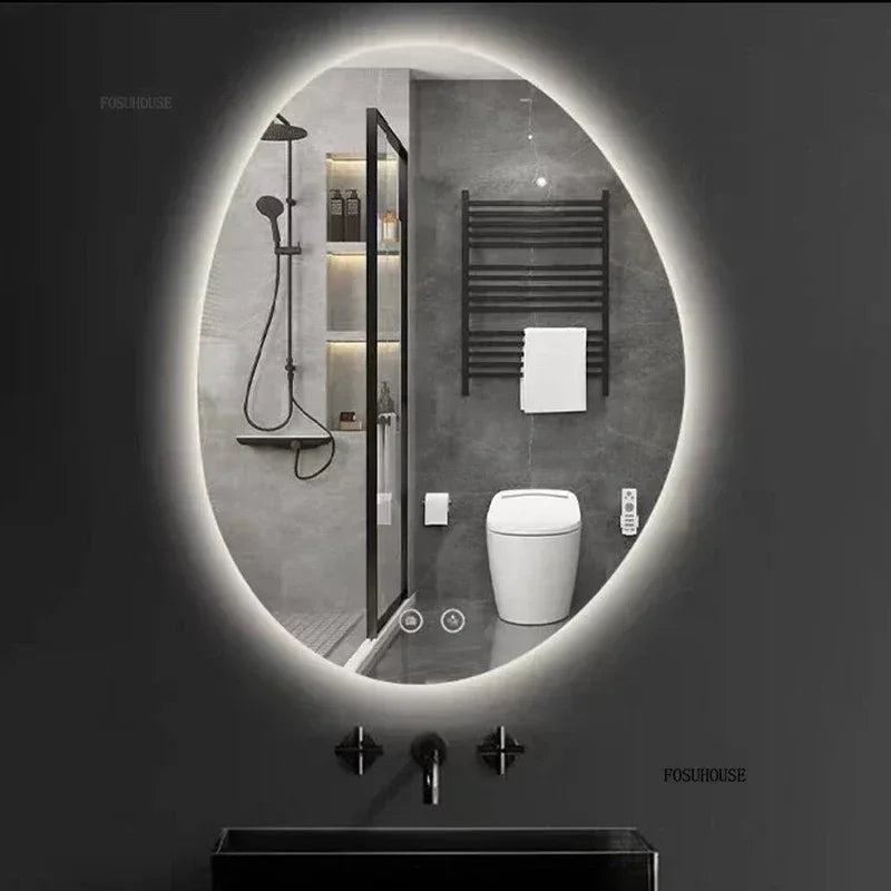 Essence Organic Pebble Backlit Frameless Smart Mirror - product detail view 3 by LUMEVORO