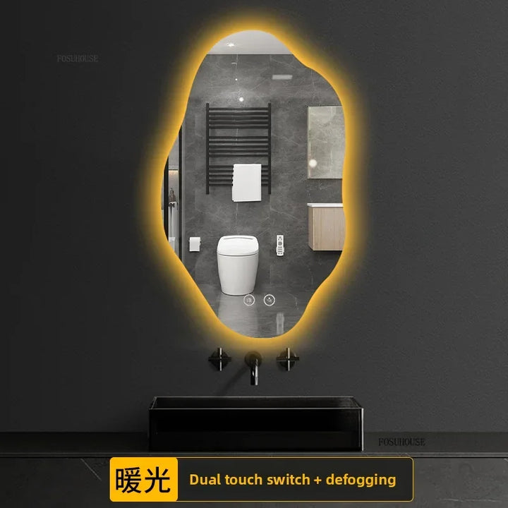 Aura Irregular LED Smart Bathroom Mirror with Defogger - product detail view 22 by LUMEVORO