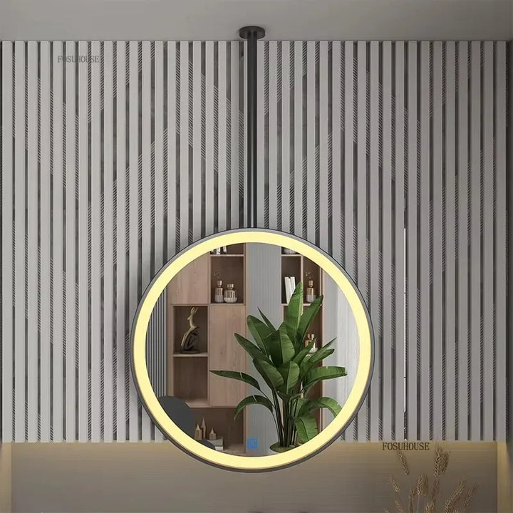 Halo Suspended Round Metal Hanging Mirror - product detail view 3 by LUMEVORO