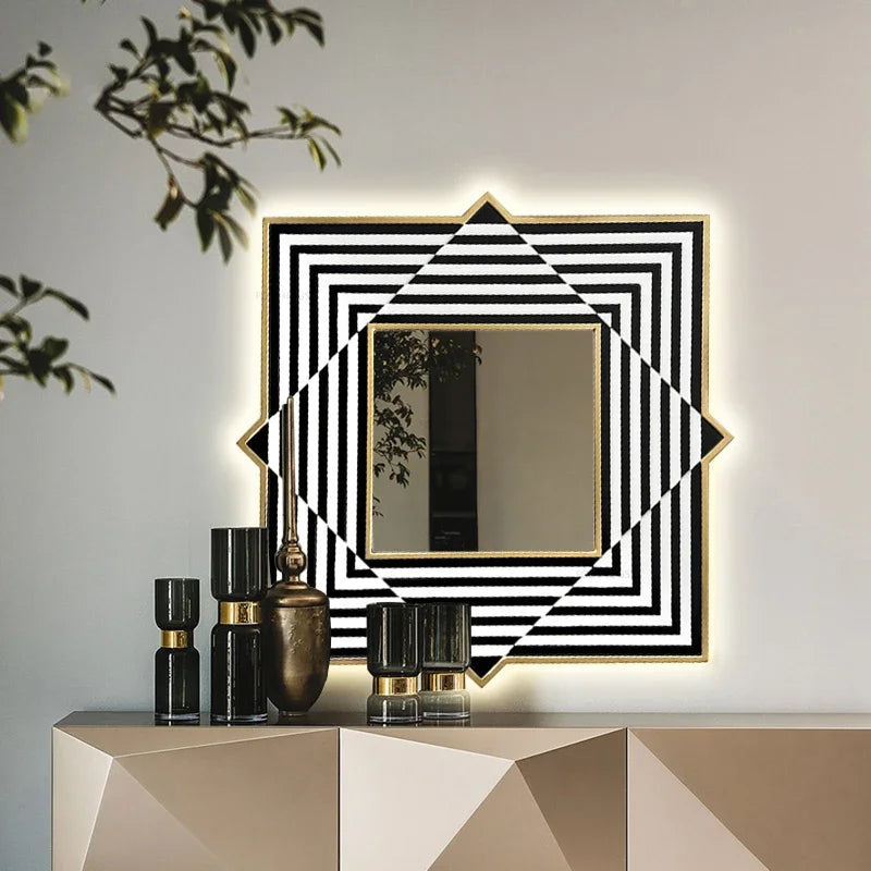 Deco Diamond Black &amp; White Geometric Wall Mirror - product detail view 10 by LUMEVORO