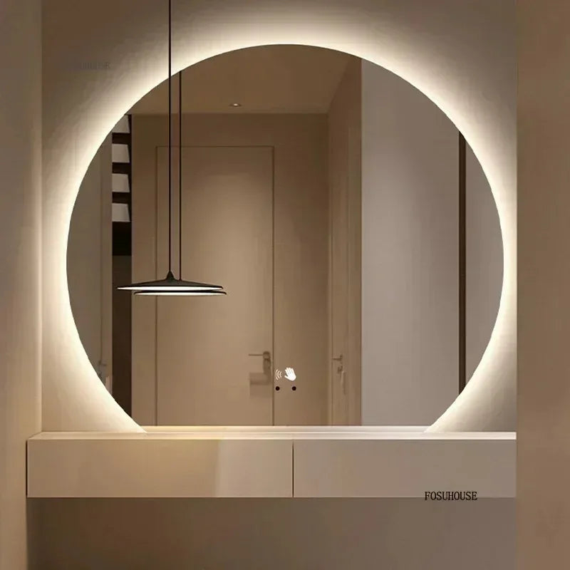 Horizon Sliced Round Frameless Compact Vanity Mirror - product detail view 3 by LUMEVORO