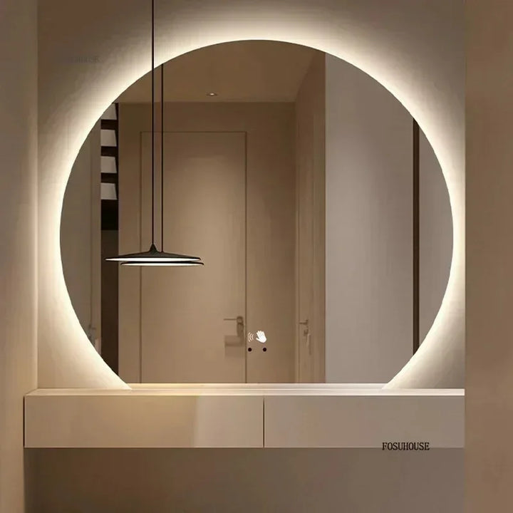 Horizon Sliced Round Frameless Compact Vanity Mirror - product detail view 3 by LUMEVORO