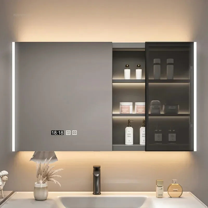 Timber Tech Fully-Enclosed Wood Mirrored Cabinet with Dual Vertical LED - product detail view 4 by LUMEVORO