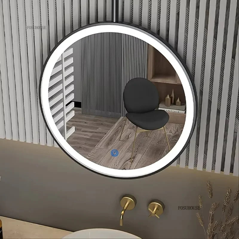 Halo Suspended Round Metal Hanging Mirror - product detail view 5 by LUMEVORO