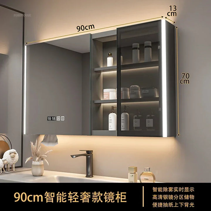 Timber Tech Fully-Enclosed Wood Mirrored Cabinet with Dual Vertical LED - product detail view 18 by LUMEVORO