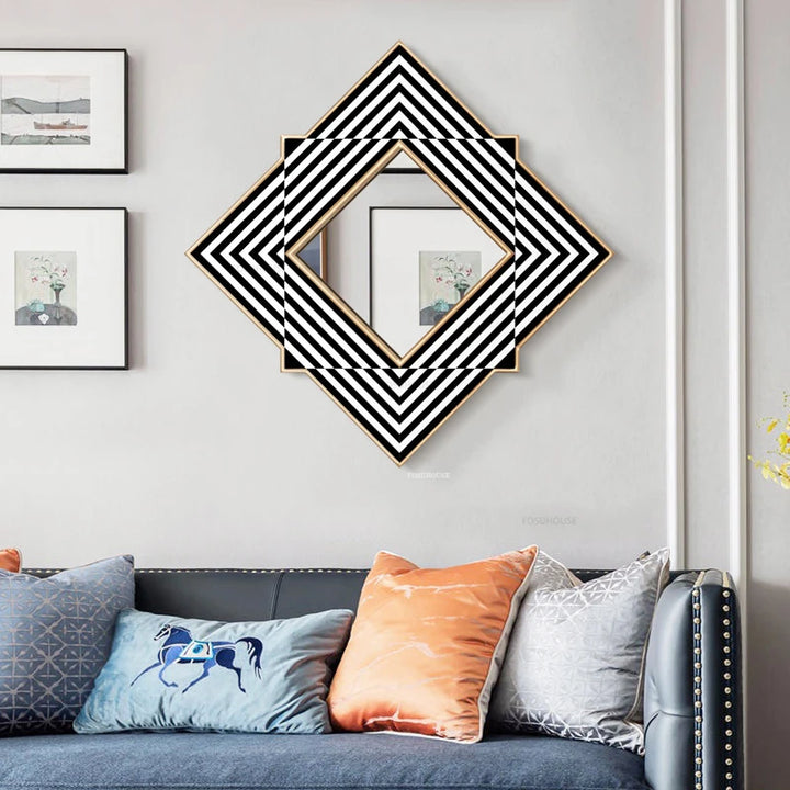 Deco Diamond Black &amp; White Geometric Wall Mirror - product detail view 3 by LUMEVORO