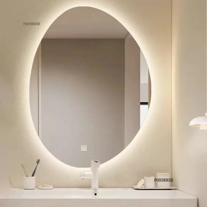 Essence Organic Pebble Backlit Frameless Smart Mirror - product detail view 4 by LUMEVORO