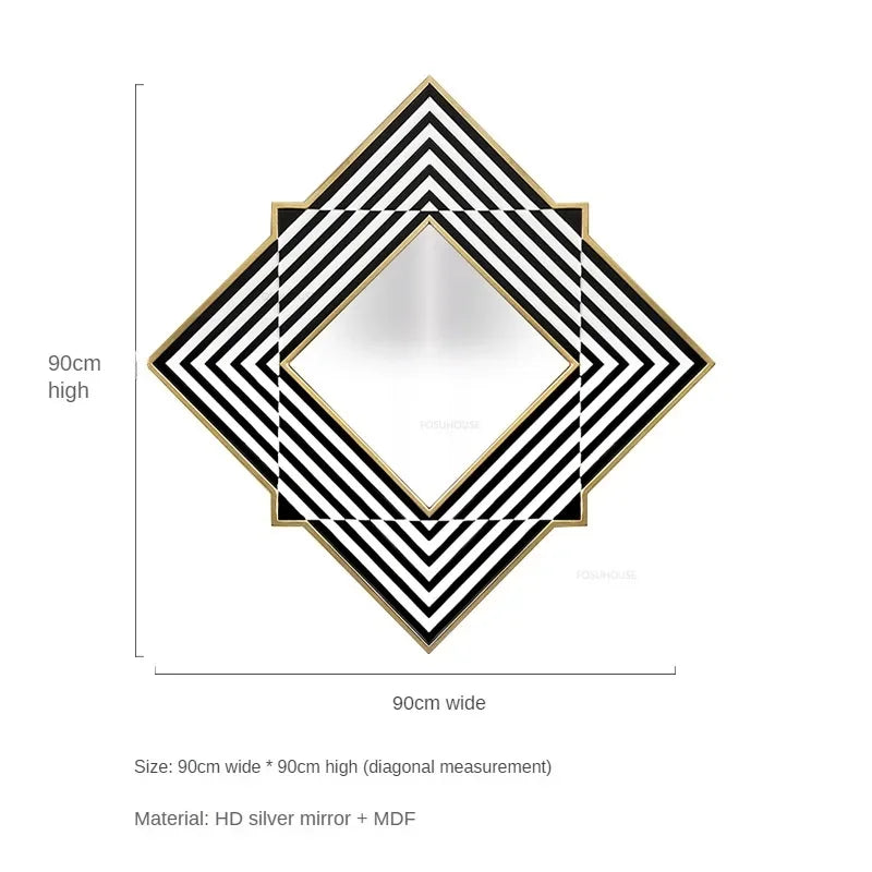 Deco Diamond Black &amp; White Geometric Wall Mirror - product detail view 7 by LUMEVORO
