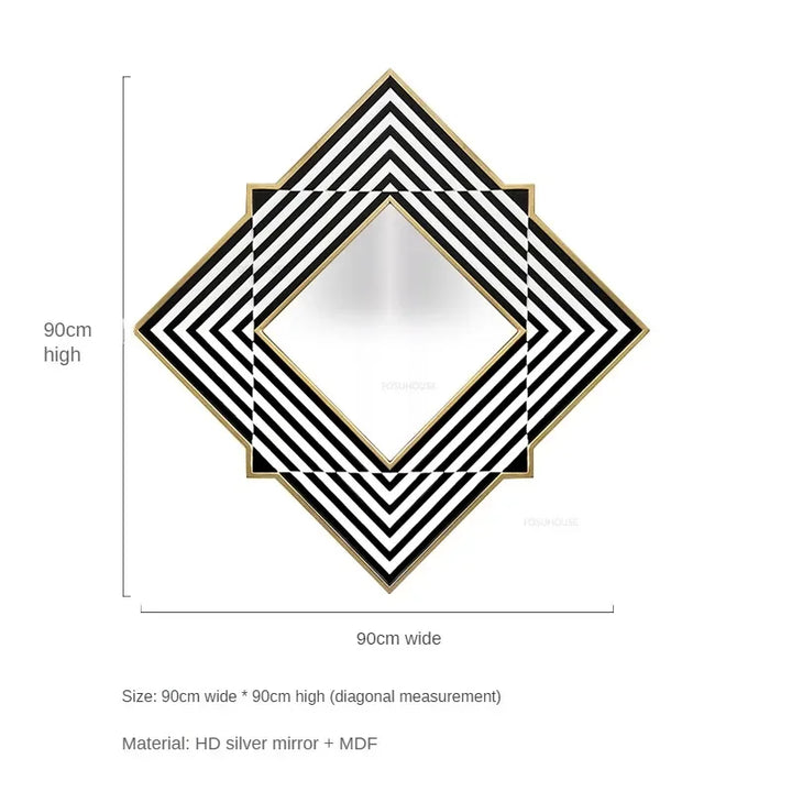 Deco Diamond Black &amp; White Geometric Wall Mirror - product detail view 7 by LUMEVORO