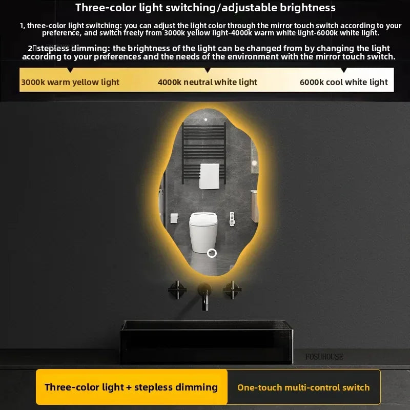 Aura Irregular LED Smart Bathroom Mirror with Defogger - product detail view 10 by LUMEVORO