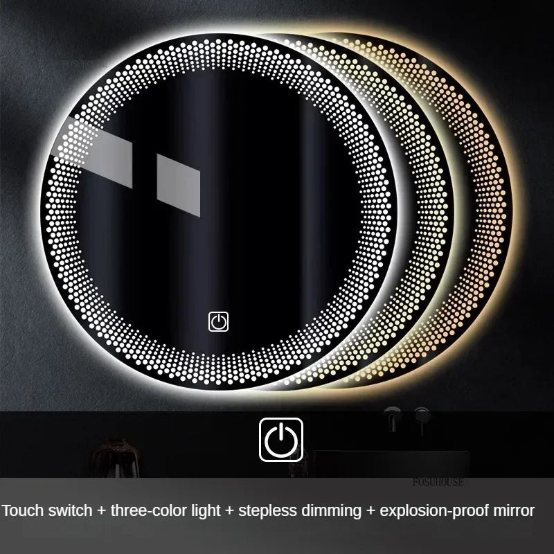 Aura Frosted Rim Frameless Round Wall Mirror - product detail view 7 by LUMEVORO