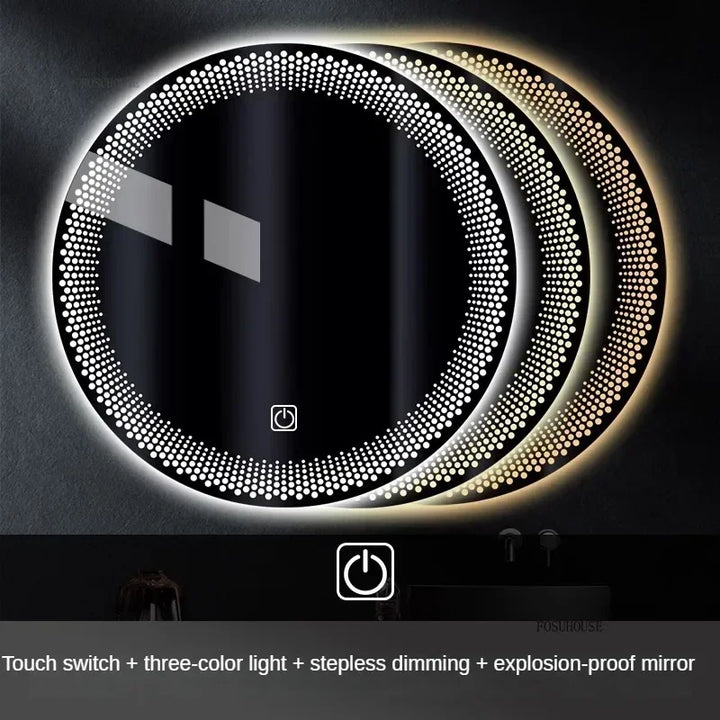 Aura Frosted Rim Frameless Round Wall Mirror - product detail view 7 by LUMEVORO