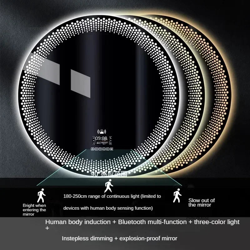 Aura Frosted Rim Frameless Round Wall Mirror - product detail view 20 by LUMEVORO
