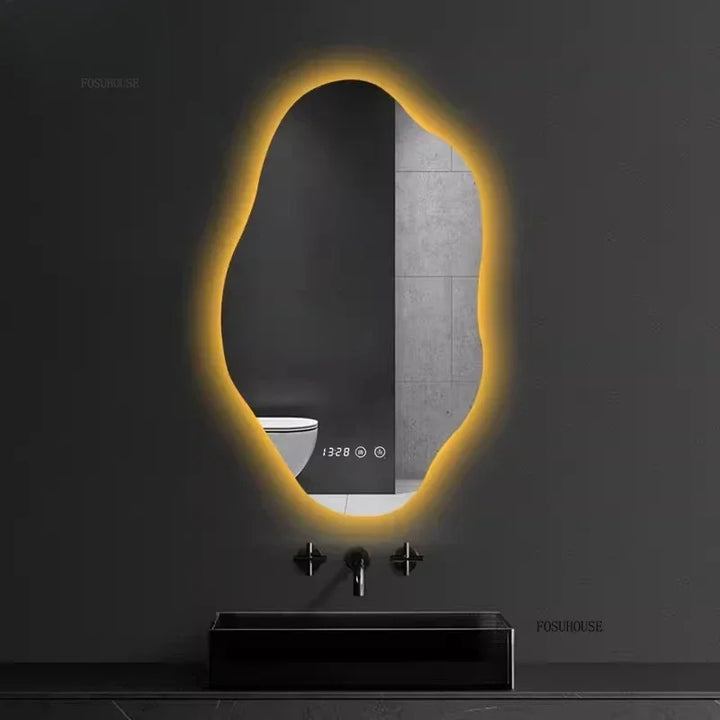 Aura Irregular LED Smart Bathroom Mirror with Defogger - main product view by LUMEVORO