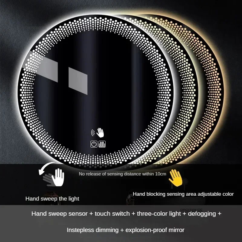 Aura Frosted Rim Frameless Round Wall Mirror - product detail view 8 by LUMEVORO