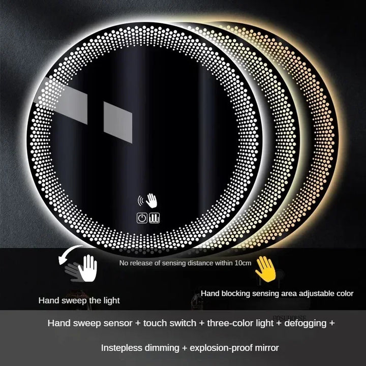 Aura Frosted Rim Frameless Round Wall Mirror - product detail view 8 by LUMEVORO