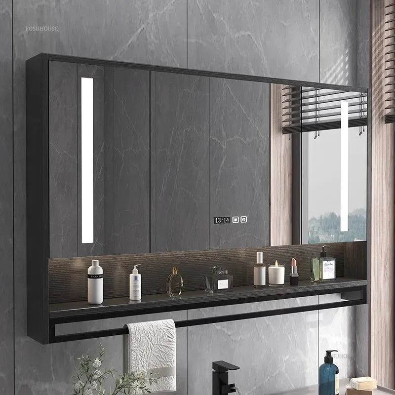 Timber Luxe Semi-Enclosed Mirror Cabinet with Towel Rail - product detail view 2 by LUMEVORO