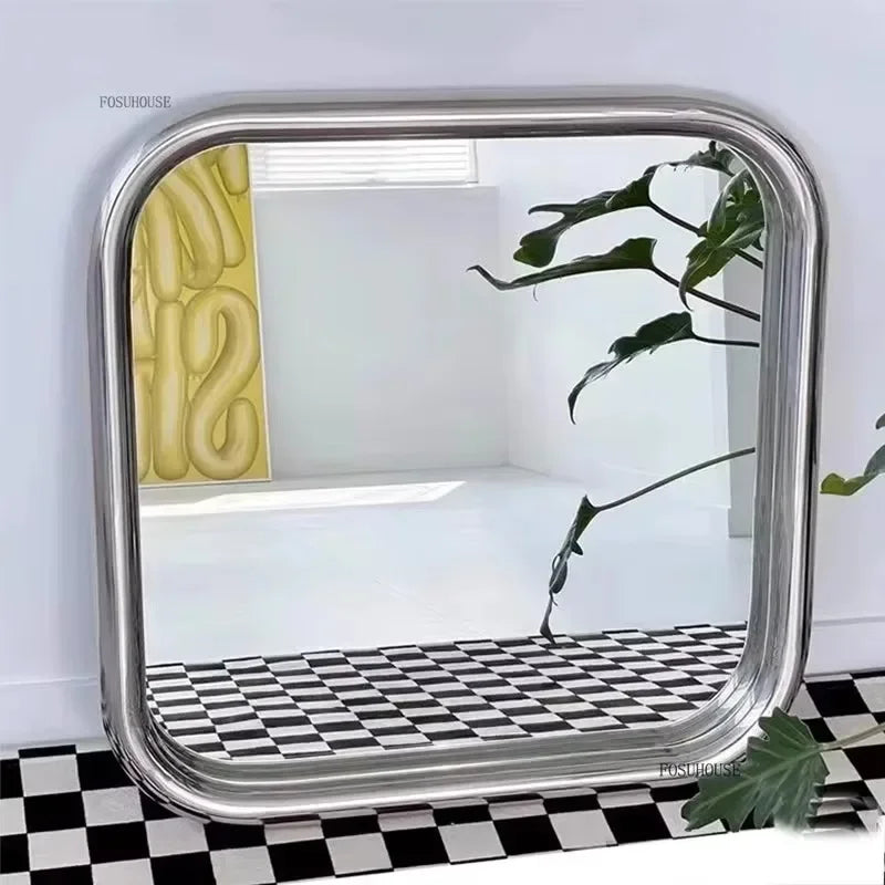 Chrome Liquid Square Rounded Retro Wall Mirror - main product view by LUMEVORO