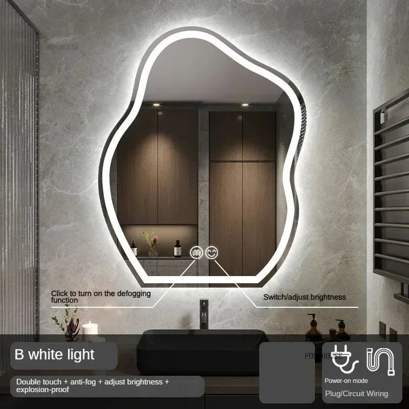 Pebble Irregular Backlit LED Smart Mirror - product detail view 9 by LUMEVORO