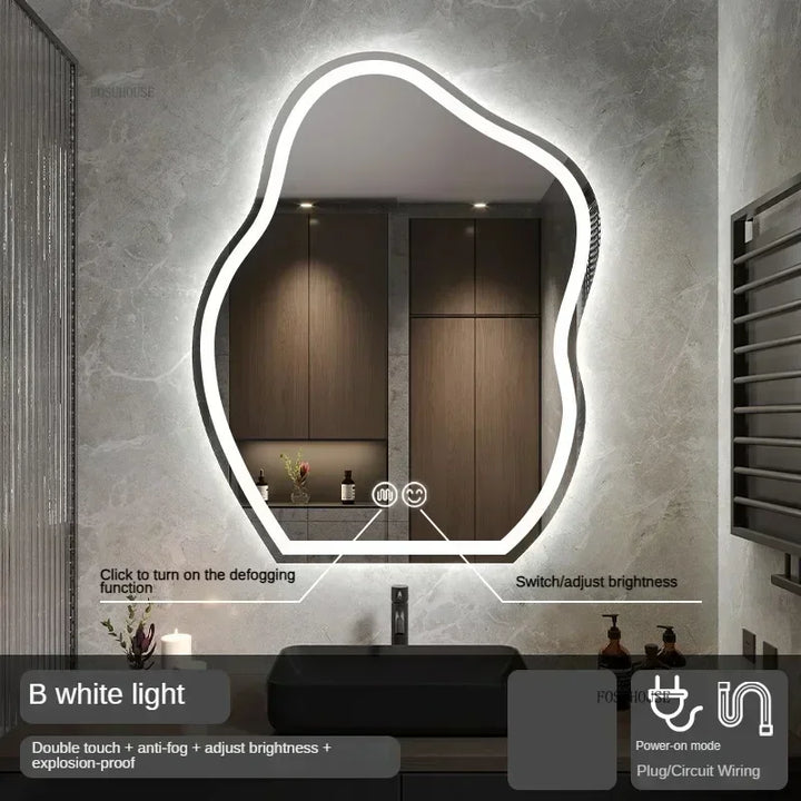Pebble Irregular Backlit LED Smart Mirror - product detail view 9 by LUMEVORO