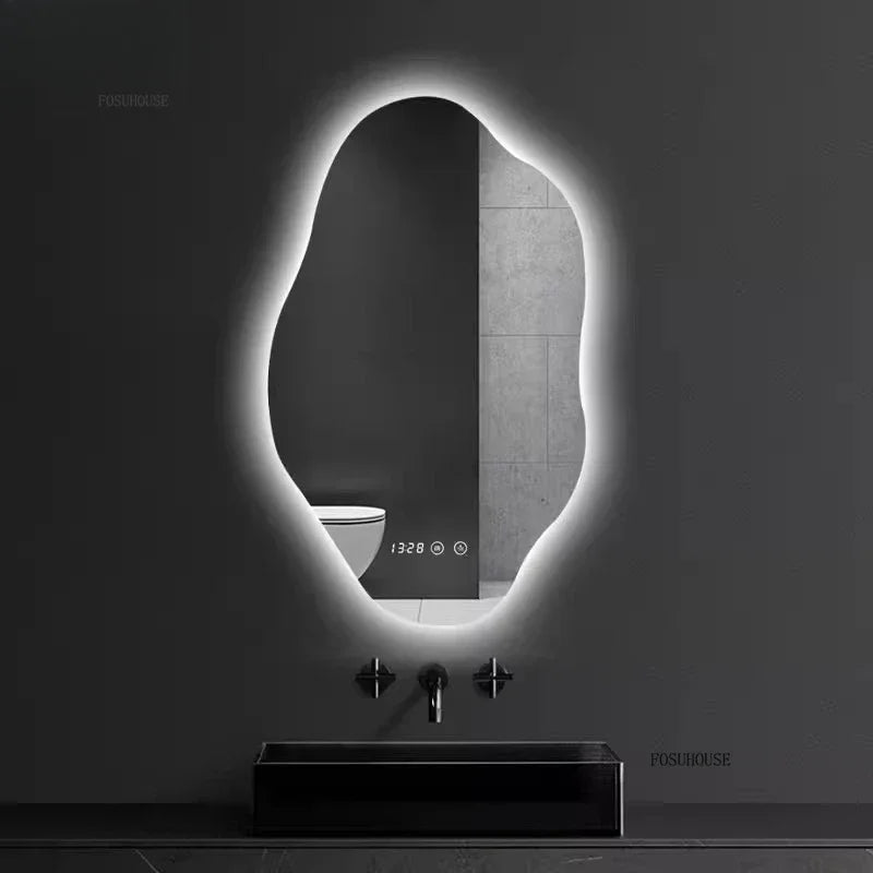 Aura Irregular LED Smart Bathroom Mirror with Defogger - product detail view 3 by LUMEVORO