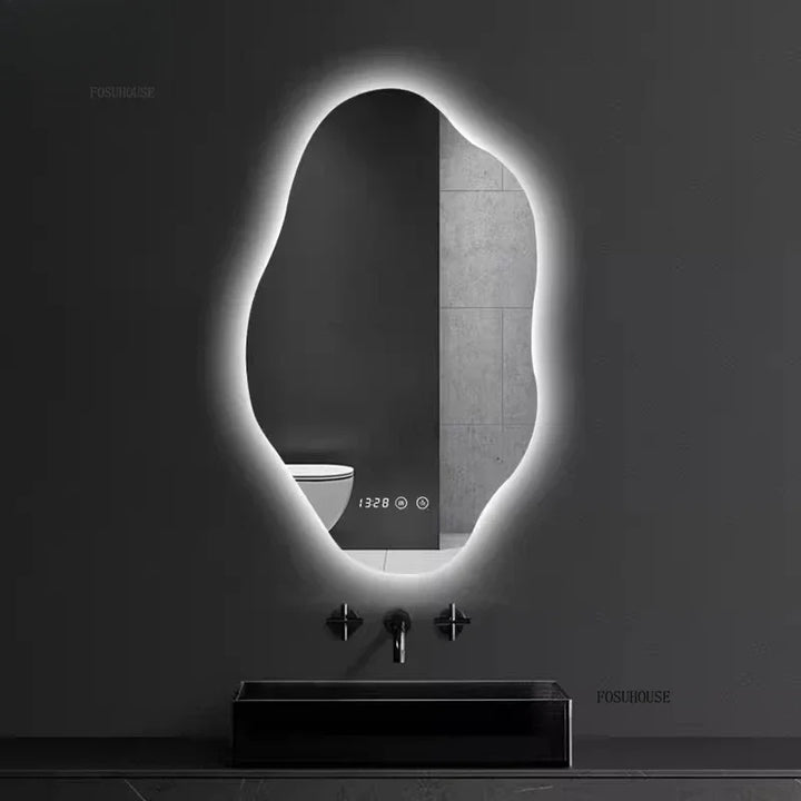 Aura Irregular LED Smart Bathroom Mirror with Defogger - product detail view 3 by LUMEVORO