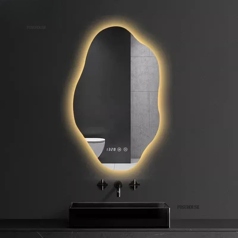 Aura Irregular LED Smart Bathroom Mirror with Defogger - product detail view 4 by LUMEVORO